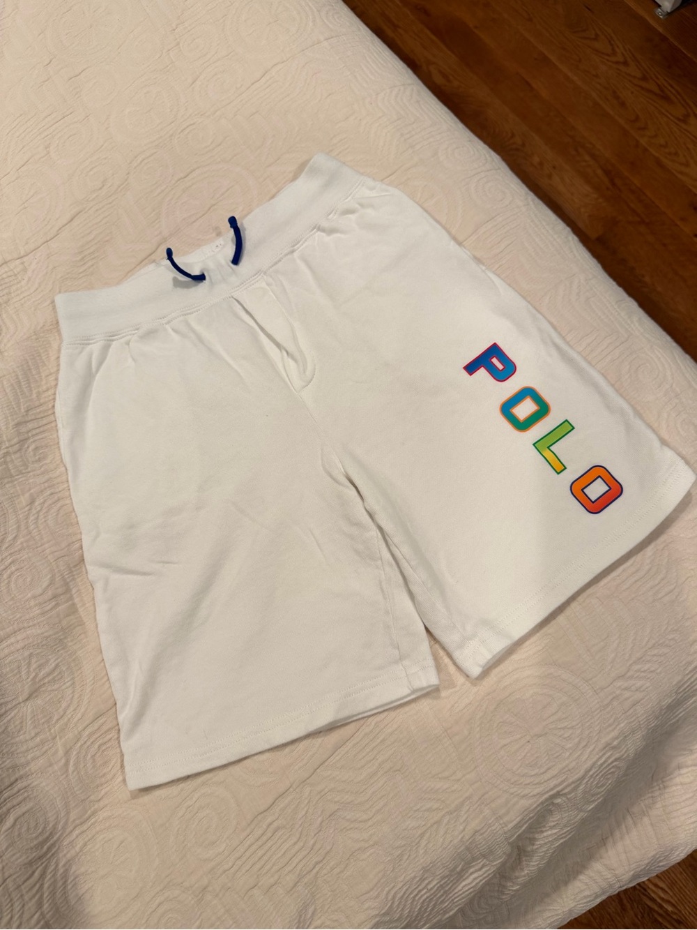 Polo Ralph Lauren White Athletic Shorts with Multicolor Logo